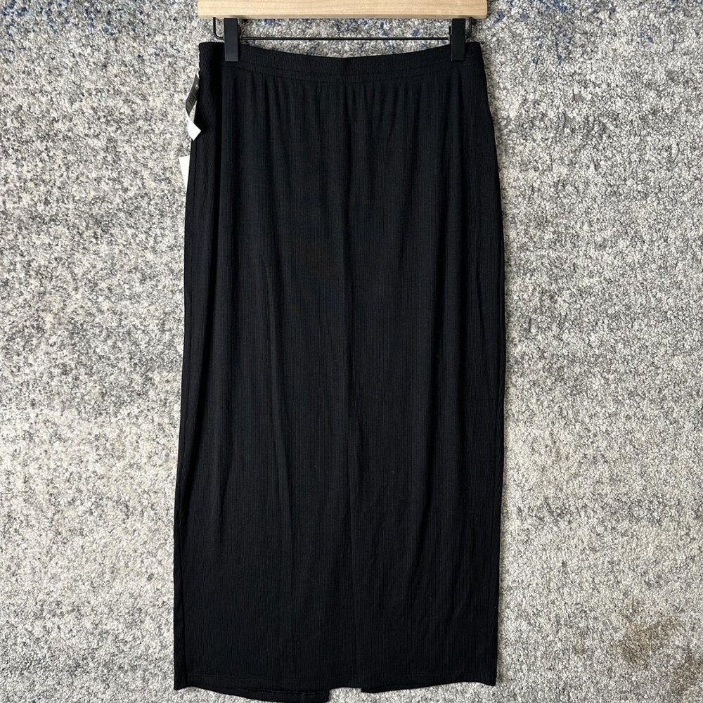 Aritzia The Group Tomorrow Skirt Womens Medium‎ Black Ribbed Midi Stretch